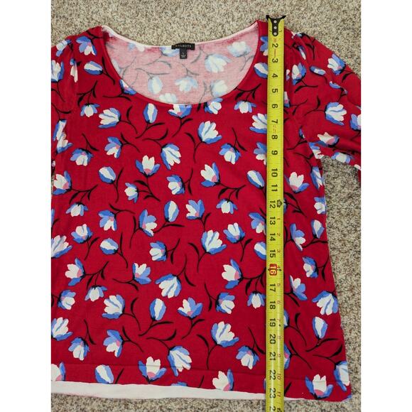 Talbots Womens Sweater Red Blue Floral Lightweight Puff Short Sleeve Size Large - Picture 6 of 9